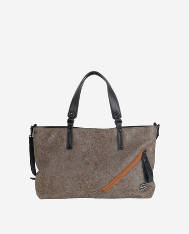 TOTE PU, CON CREMALLERA, COLOR TAUPE