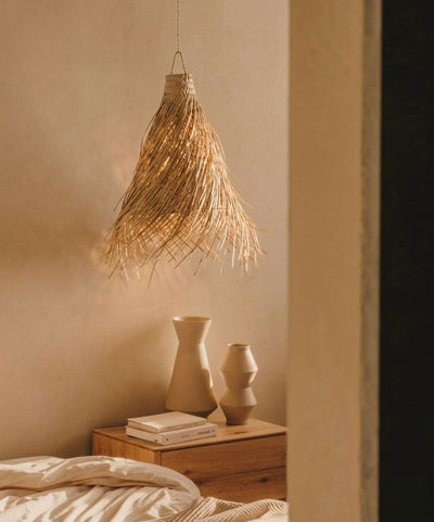 LAMPARA DE PALMA CON FLECOS, 30CM